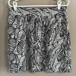 LOFT Outlet black white leaf geometric print linen blend resort‎ skirt Women’s M